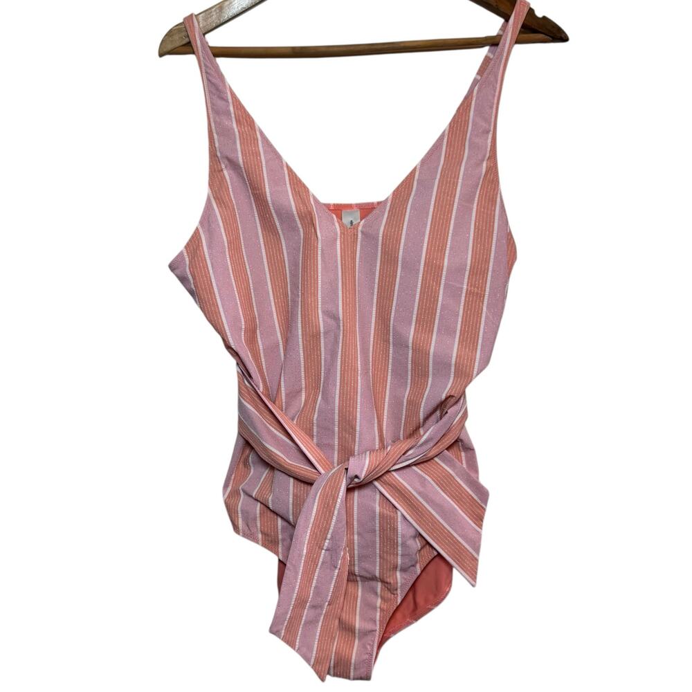 Vineyard Vines Villa Shimmer Size Large Tie Front Striped 1 Piece Swimsuit